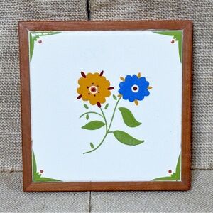 Vintage Dick Reese Floral Tile Wood Trivet Cottage Goblin Core Farmhouse Charm